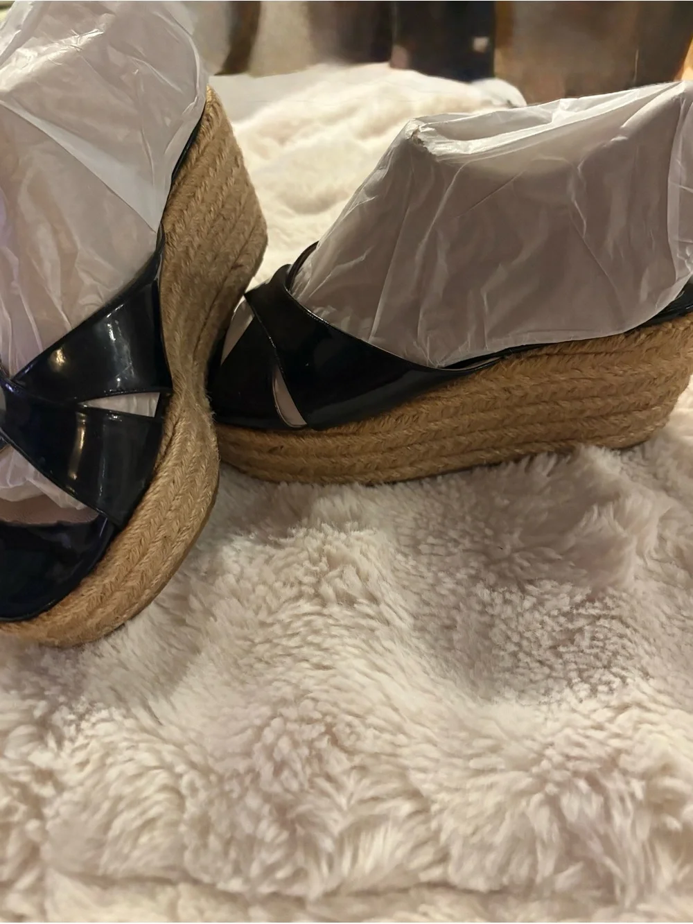 Jimmy Choo Black Patent Leather Espadrille Platform Wedge Slide Sandals EU 36